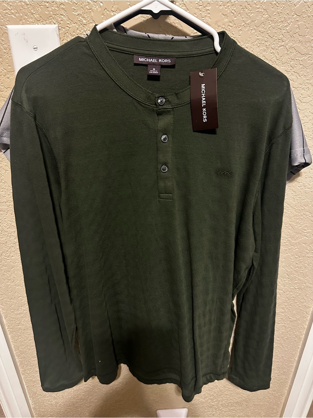 Michael Kors Olive Green Long-Sleeve Henley Shirt